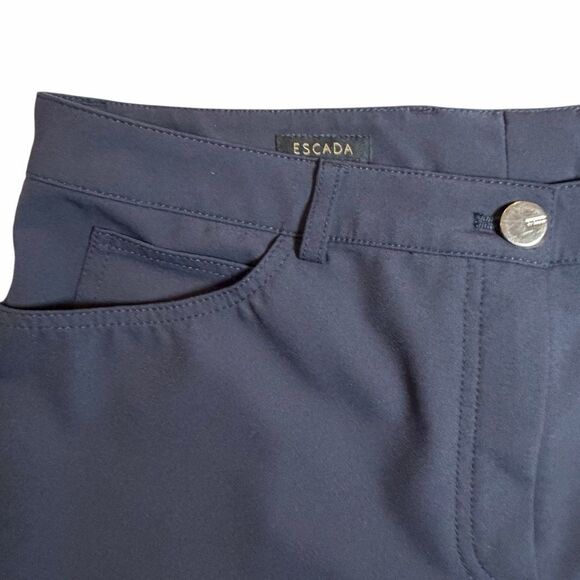 Escada Tygan Pants Navy Blue Women's 40 US 10 High Rise Stretch Straight Leg - Picture 3 of 4